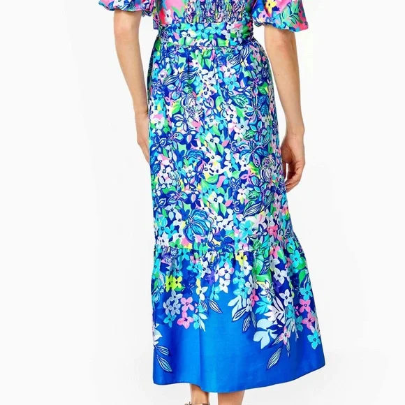 Lilly Pulitzer Zalie Off-The-Shoulder Midi Dress Borealis Blue Social Sunset 14 - Picture 7 of 12